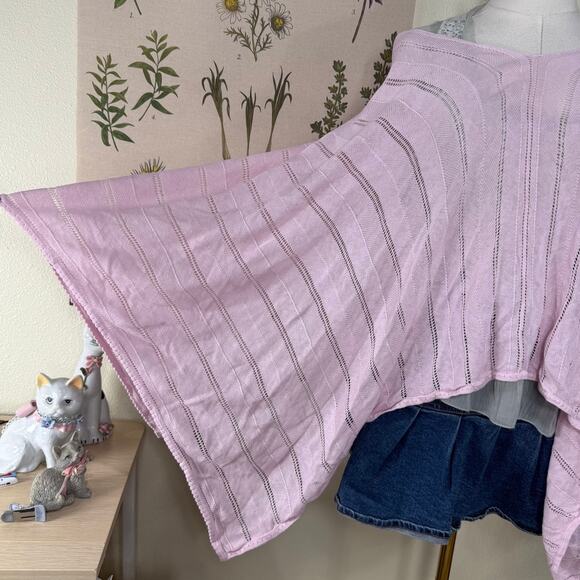 Vintage 90s Y2k Pink Linen Poncho Himekaji Shoujo Girl Gloomy Coquette Femme OS - Picture 3 of 5